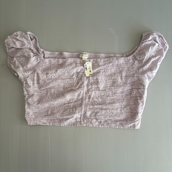 NWT Aeropostale Women's XXL Lilac Smocked Off Shoulder Cropped Top 100% Cotton - Picture 3 of 11